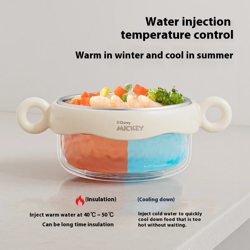 Disney Baby Food Bowl Water Injection Heat Preservation Special Rice Noodles Meal For Infants Thermostatic Childrens Tableware