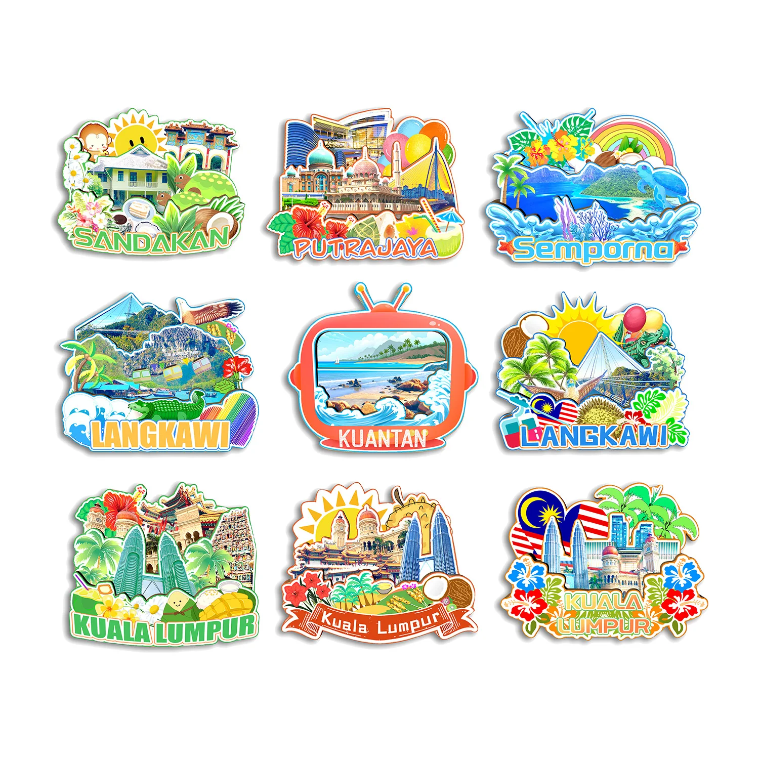 كوالالمبور لانجكاوي سيمبورنا بوتراجايا سانداكان كوانتان ماليزيا مغناطيس الثلاجة هدية تذكارية للسفر #1