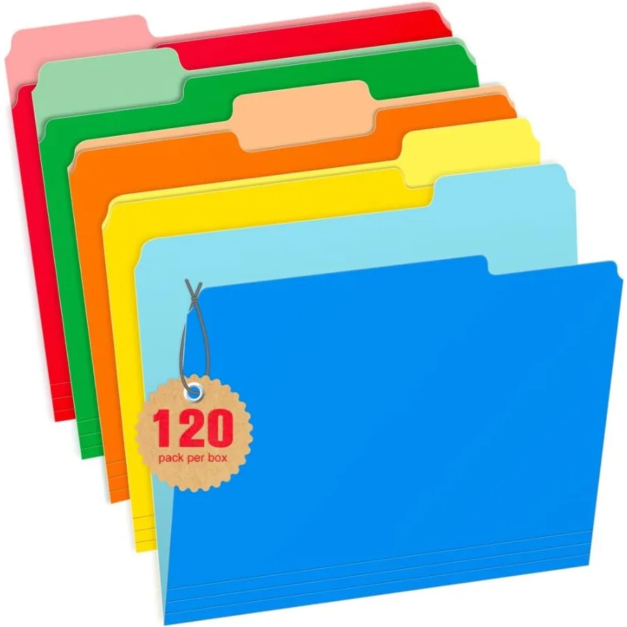 

120 Pack Two Tone Color File Folders Bulk 8.5 x 11 Ih File Folder with 5 Assorted Colors 1 3 Cut Tab Ideal School Classroom and