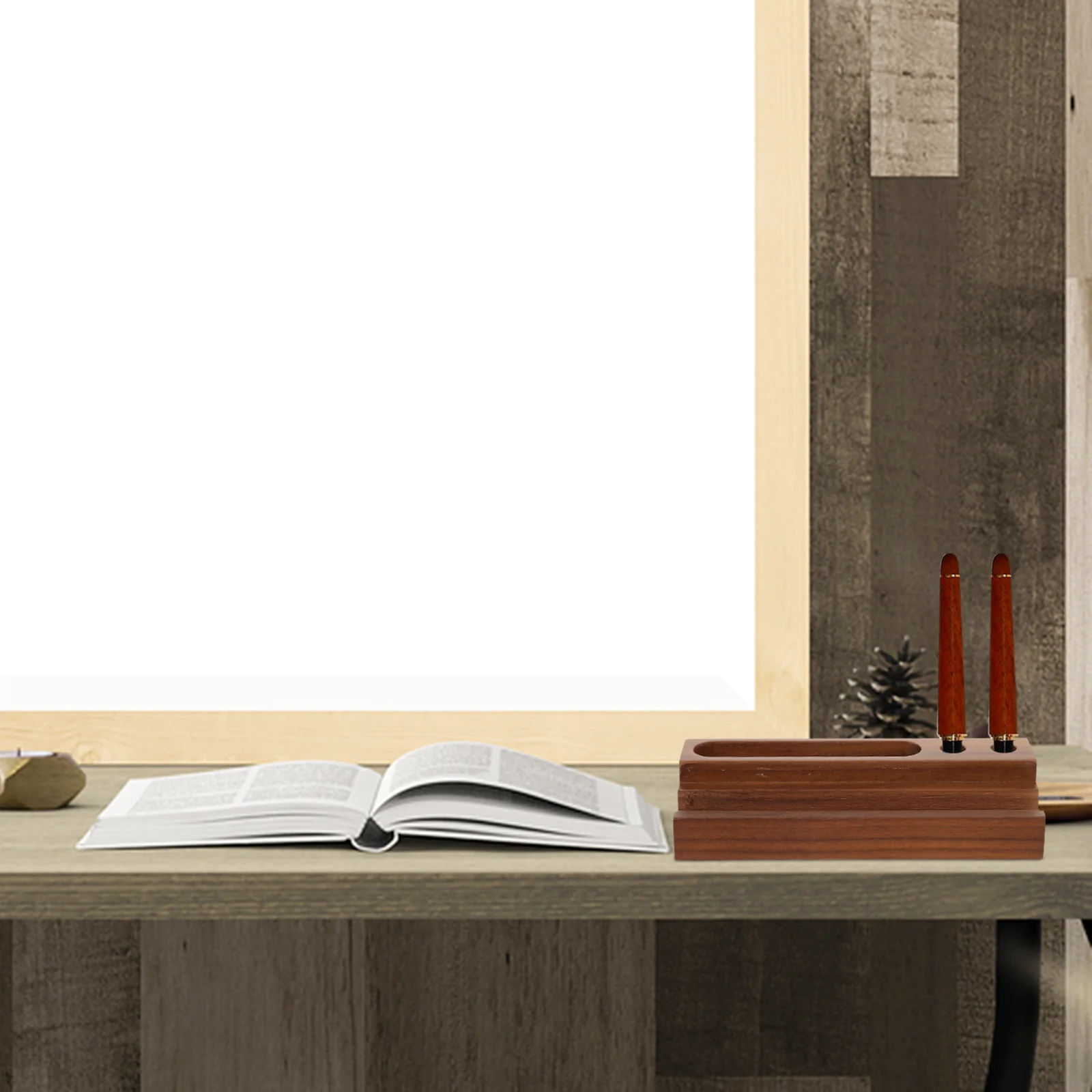 حامل هاتف مكتبي، حامل قلم من خشب الجوز، حرفية دقيقة، حبوب شفافة، محطة إرساء للهاتف المحمول متعددة الوظائف، خشبية #3