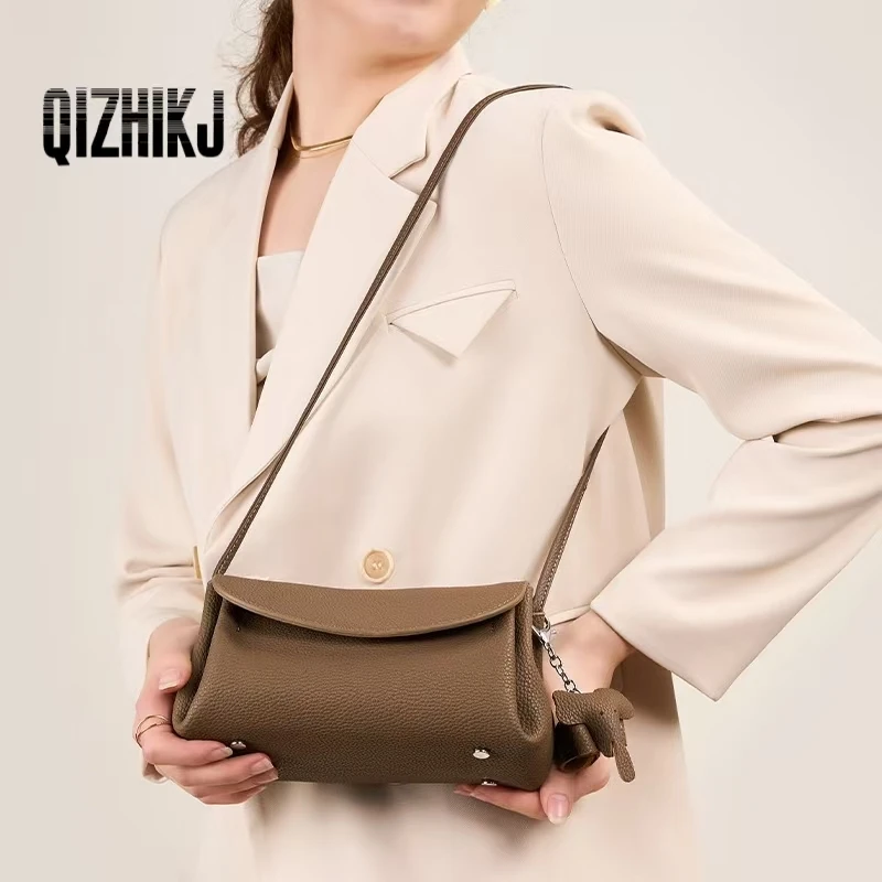 

QIZHIKJ New In Handbag Shoulder Bag Genuine Leather Crossbody Bag For Women Luxury Quality Classic Small Bag Female Cute Wallet