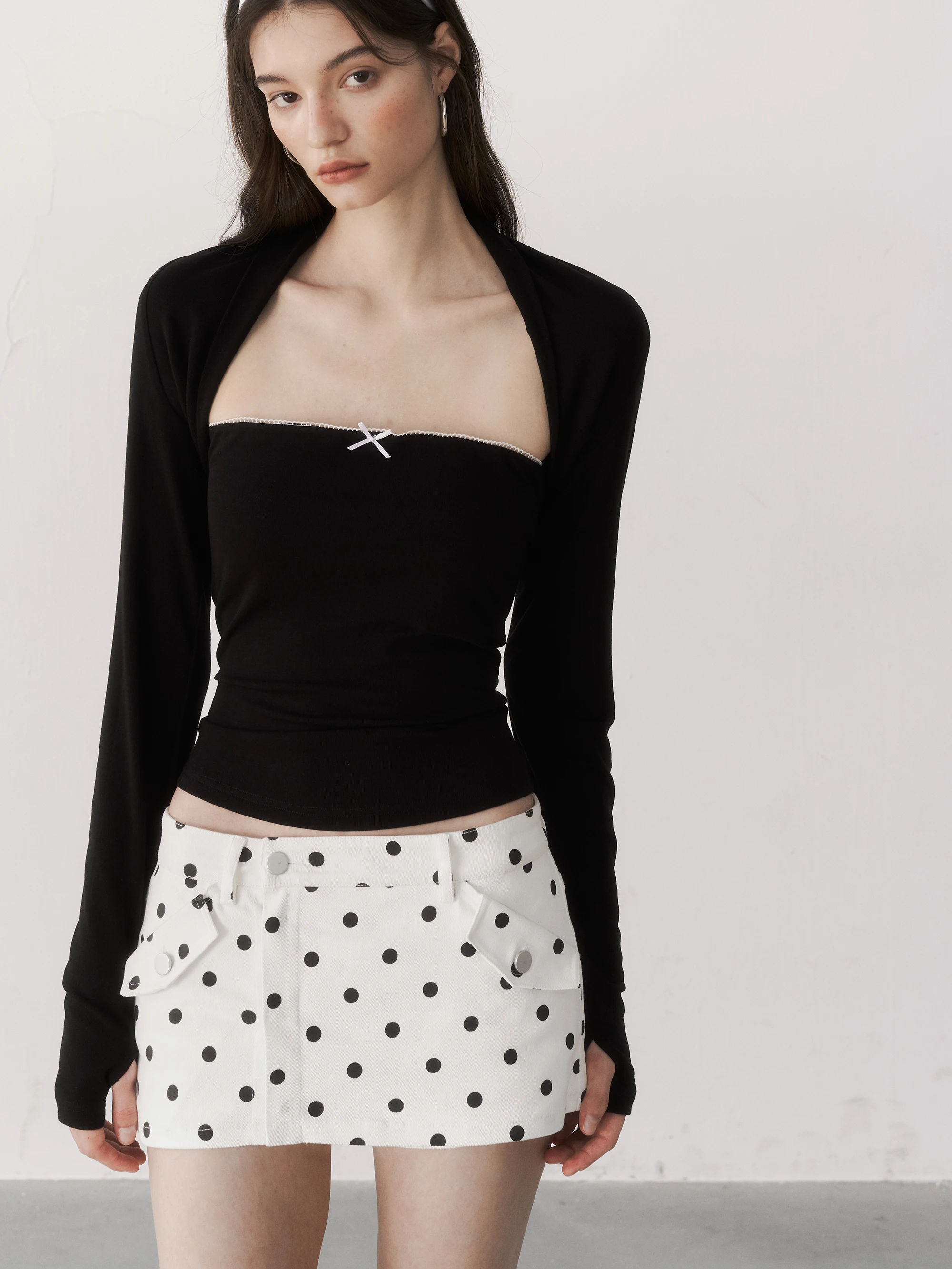 

Sweet Letter Korean Style A-Line Skirt Polka Dot Design Slimming White Cotton Low Waist Daily Wear Spring Summer