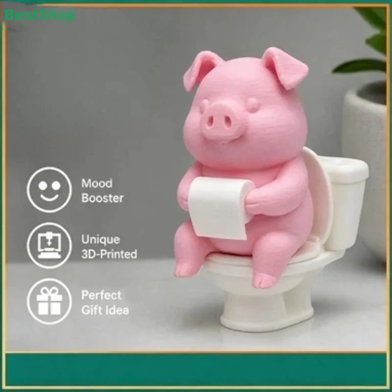 〔Z〕3D Printed Cute Pig Figurine Toilet Sitting Tissue Holding Design Perfect Bathroom Decor Funny Unique Gift