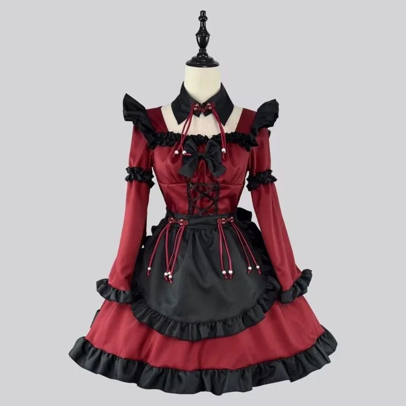 Novo estilo chinês original gótico vermelho lolita vestido para primavera e verão vestidos de empregada kawaii menina roupas de grandes dimensões
