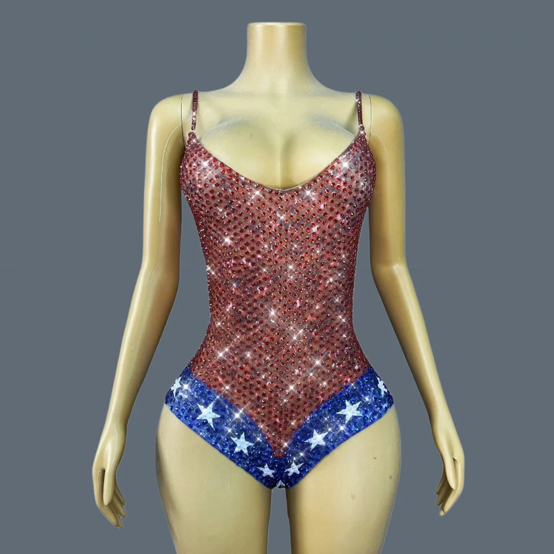 Sparkly Rhinestones Star Swimsuit Women Sexy Party Performance Costume Club Singer Dance Photoshoot Stage Sexy Bodysuit Meilika