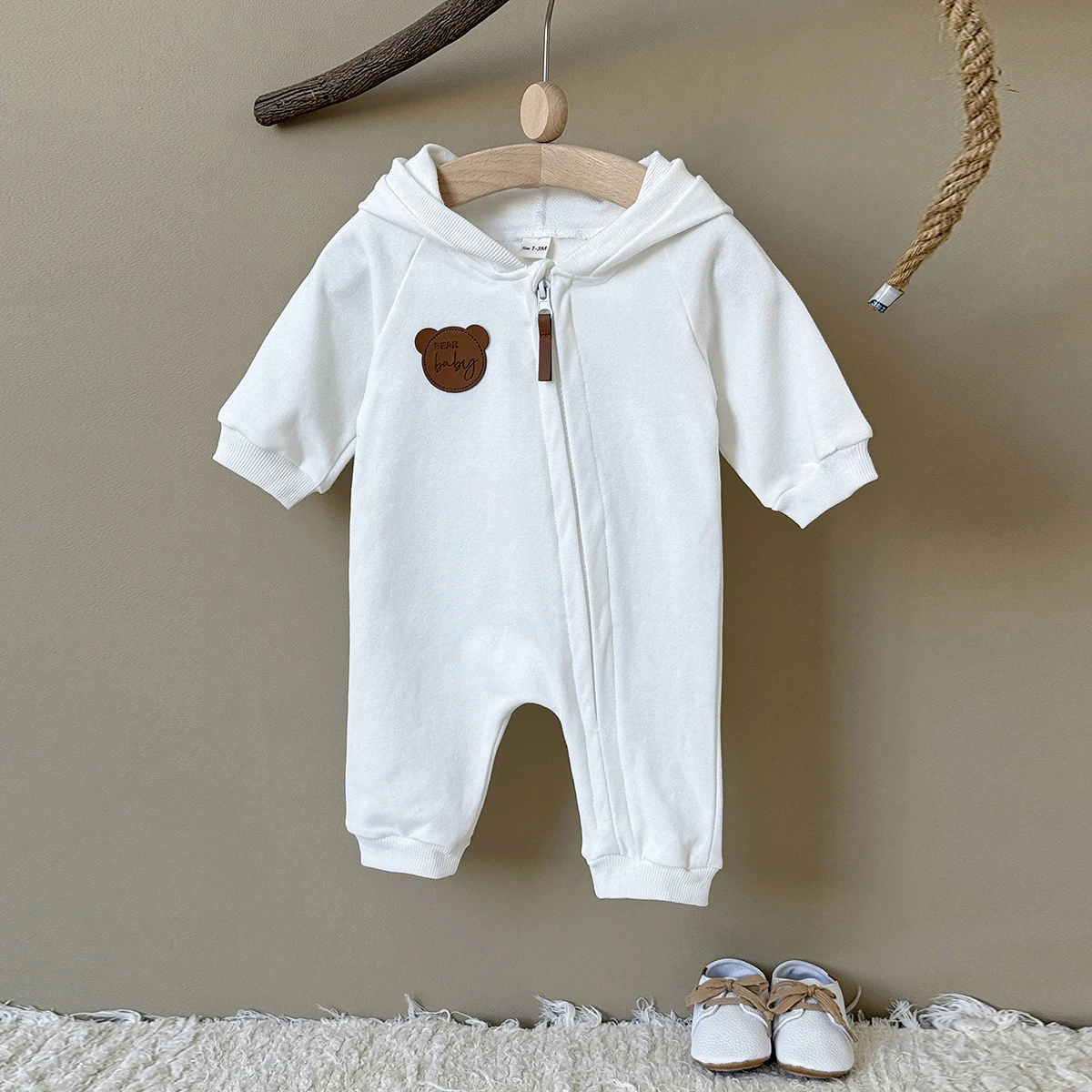 Korean Style Autumn Baby Boy Girl Clothes Hooded Cute Solid Color Zipper Jumpsuit Fashion Casual Comfortable Breathable Bodysuit - view 3