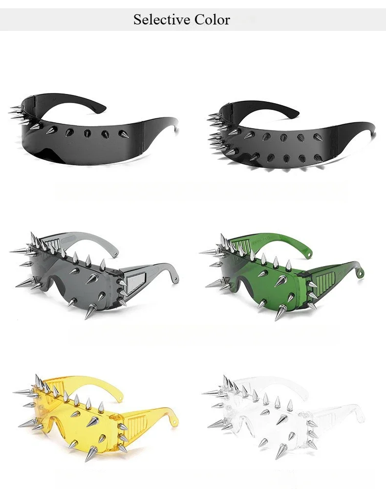 Steampunk Y2K Sonnenbrille mit großem Rahmen und Nieten für Damen und Herren, Vintage Punk Luxusmarke Designer Sonnenbrille Trend Einteilige Gläser – Detail 7