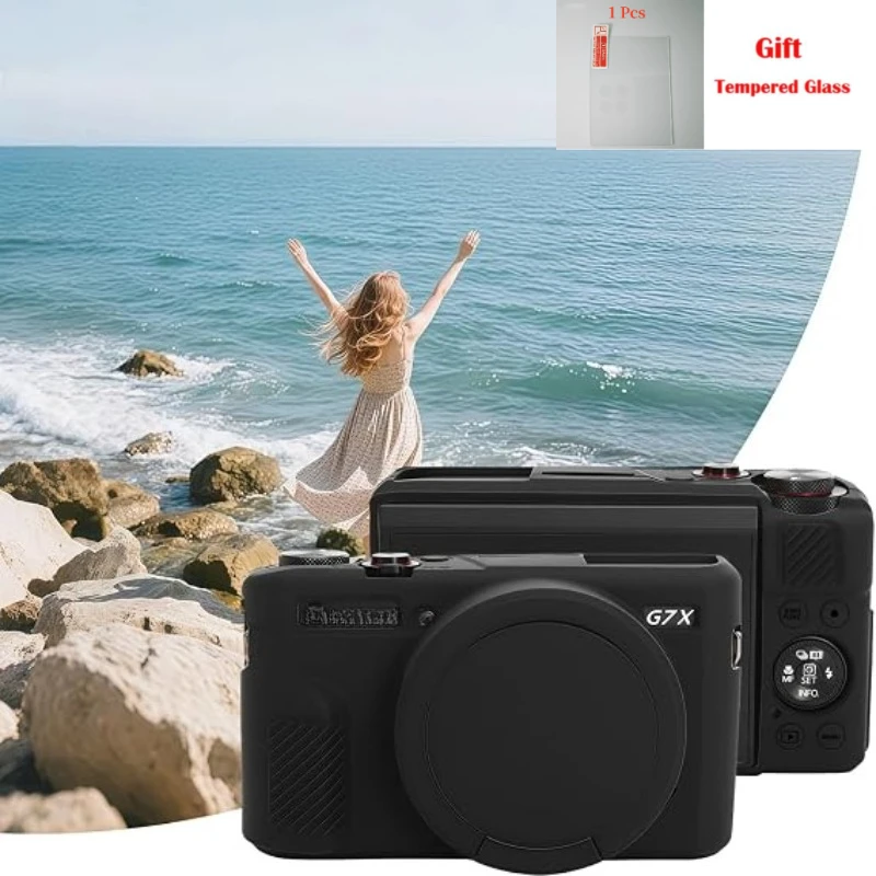 Camera Bag protective case ，For Canon G7XII G7X2 Silicone protective cover Camera Silicone Cover + 1PCS Free Tempered Film