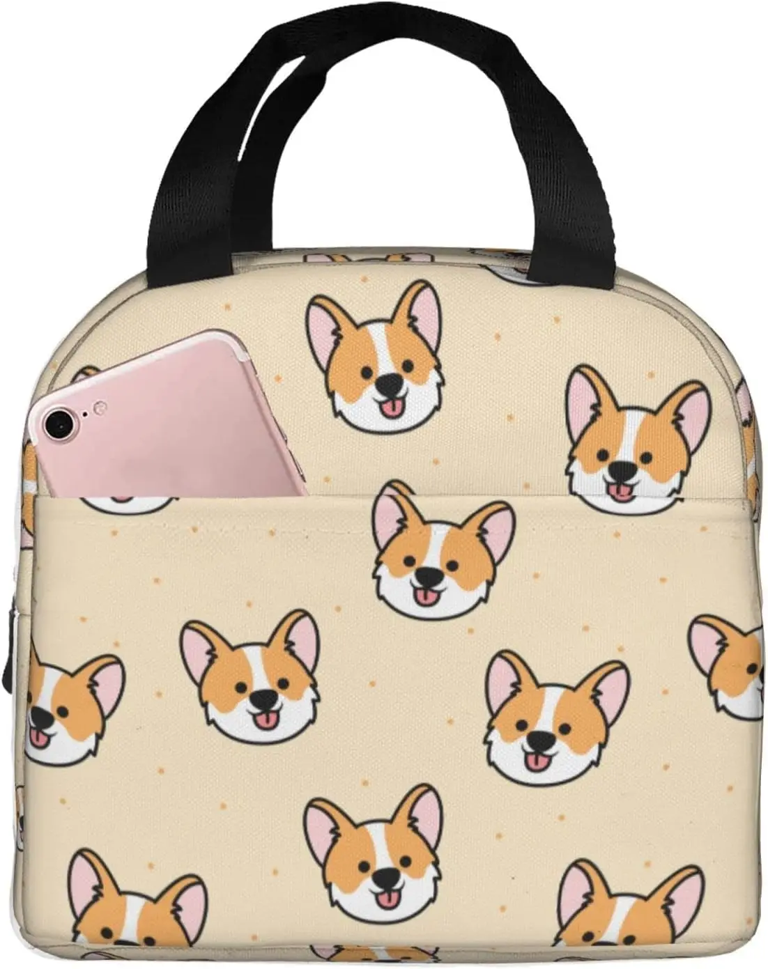 

Cute Corgi Face Insulated Lunch Box Teen School Reusable Bags Meal Portable Container Tote For Boys Girls Travel