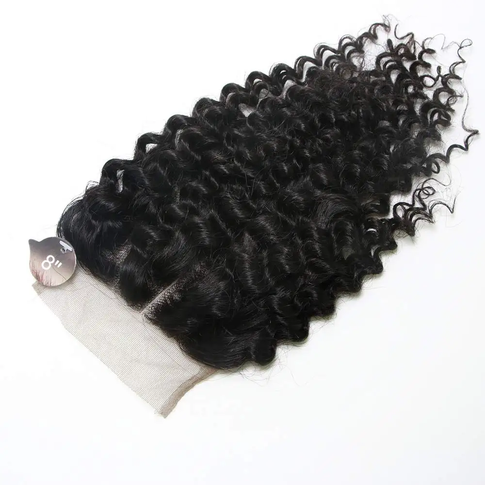 Perruque Lace Closure Brésilienne Naturelle, Cheveux Ondulés, 4 Tages, Transparent, 100%