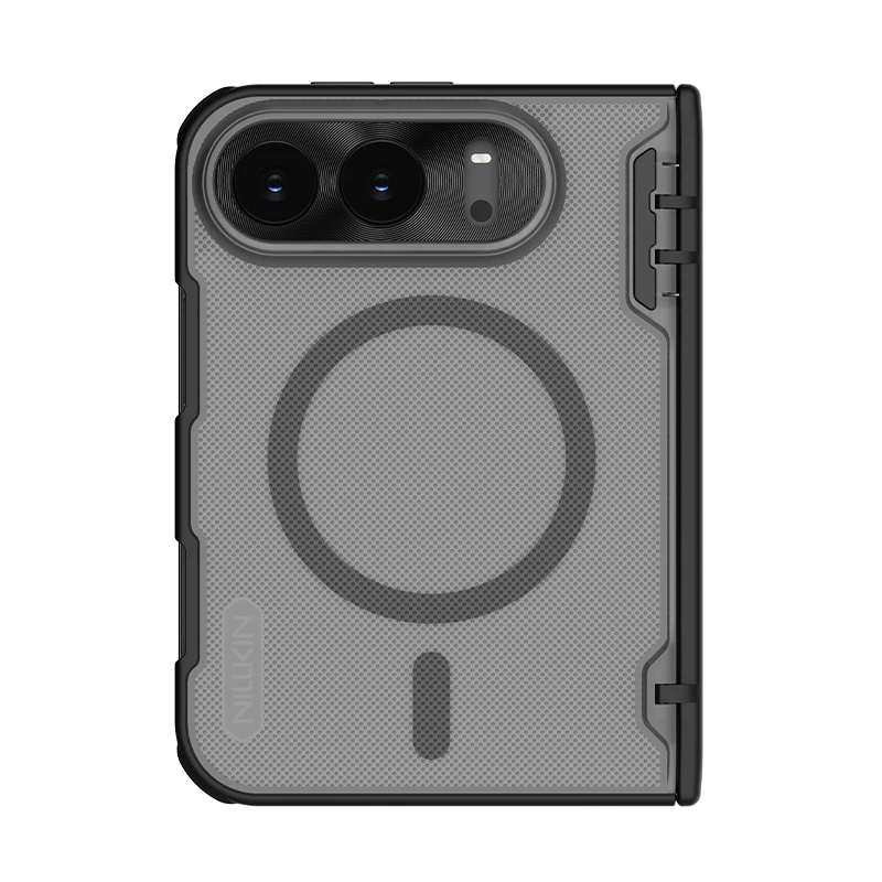 For iPhone Duo NILLKIN Super Frosted Shield Fold Magnetic Case Matte PC Cover with Hinge Protection Aerospace Aluminum Len Frame