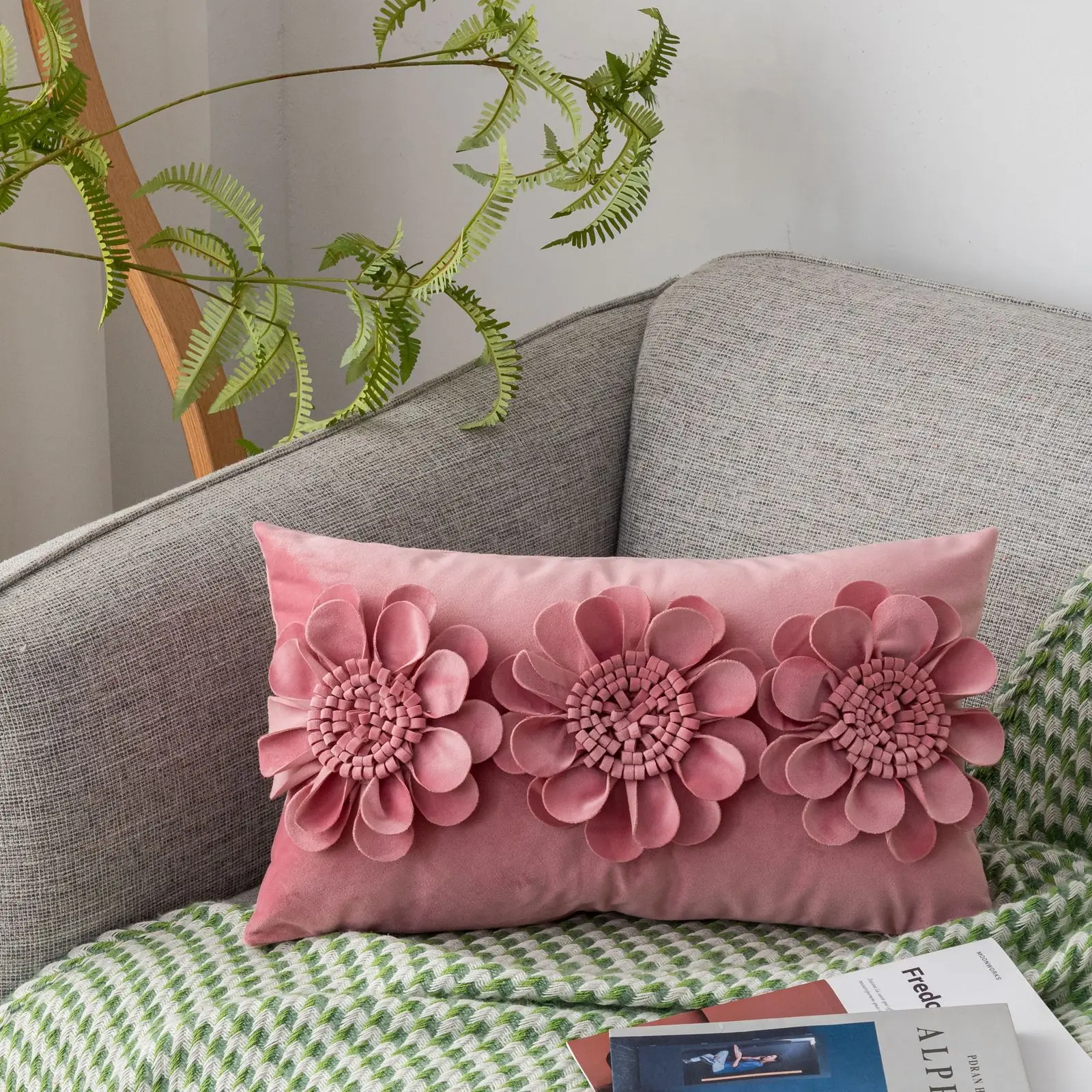 Solid Color Dutch Velvet Sofa Pillowcase Rectangular Textural Sunflower Chair Backrest Pillow Cover Bedside Waist Cushion Cover