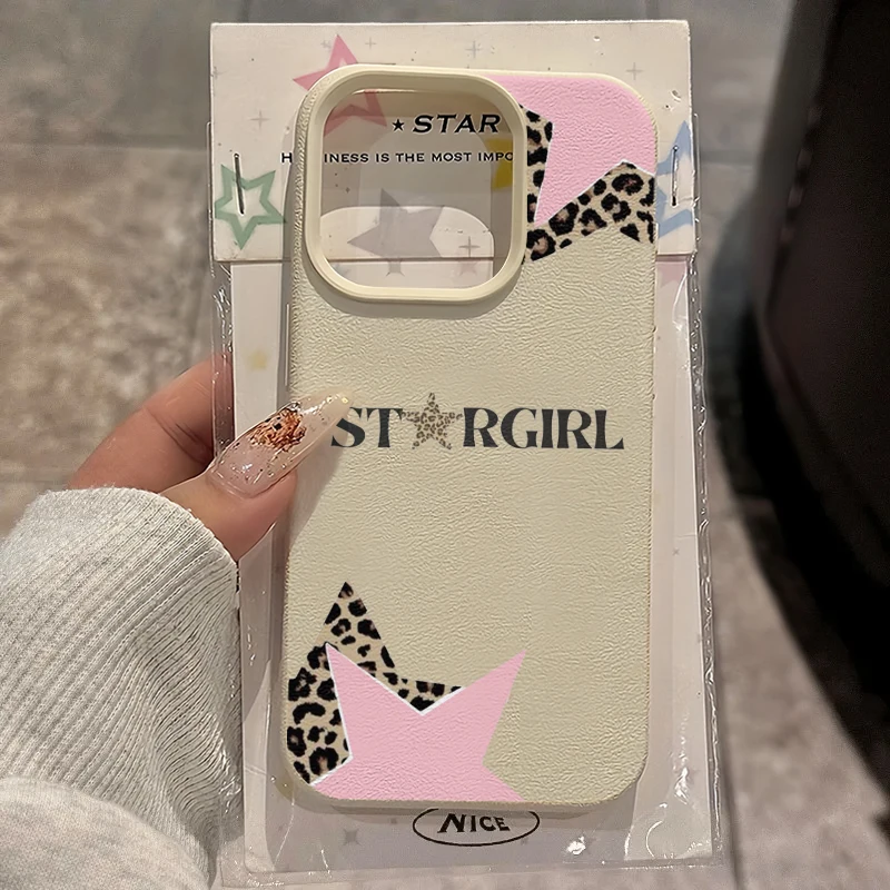 

Korean Style Leopard Print Pentagram Phone Case for IPhone Air 17 Pro Max 16 Plus 15 14 13 12 11 Pro Max Trend Soft Back Cover