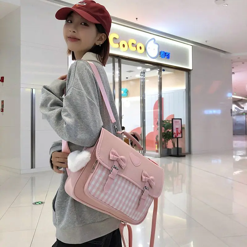 2025 New College Wind Bow Crossbody Bags Japanese JK Uniform Backpacks for Women Sweet Heart Lolita Handbags Teenage Girls