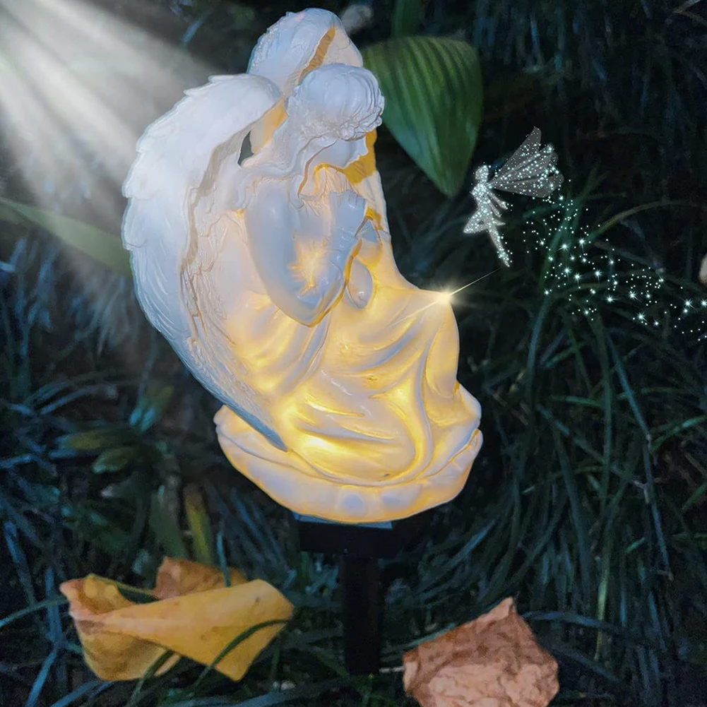 

Garden Solar Angel Sculpture Waterproof LED Solar Fairy Light Resin Solar LED Angel Lamp Wings Angel for Garden Balcony Yard