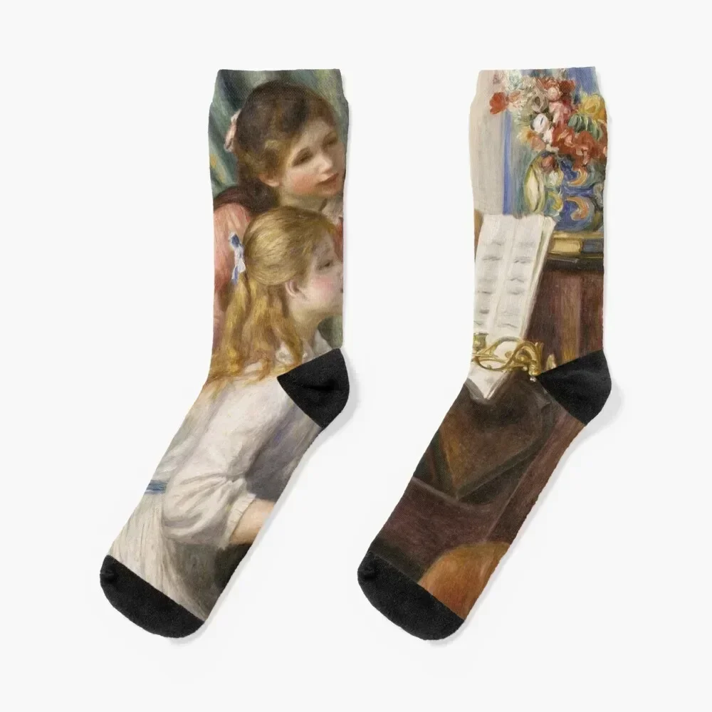 Pierre-Auguste Renoir - Young Girls at the Piano Socks Rugby Stockings valentine gift ideas Men's Socks Luxury Women's