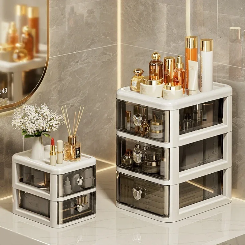 صندوق تخزين مكتبي قابل للتكديس مع درج مقاوم للغبار صندوق تخزين مكتبي صندوق مستحضرات التجميل لوازم مكتبية رف تخزين الحطام #2