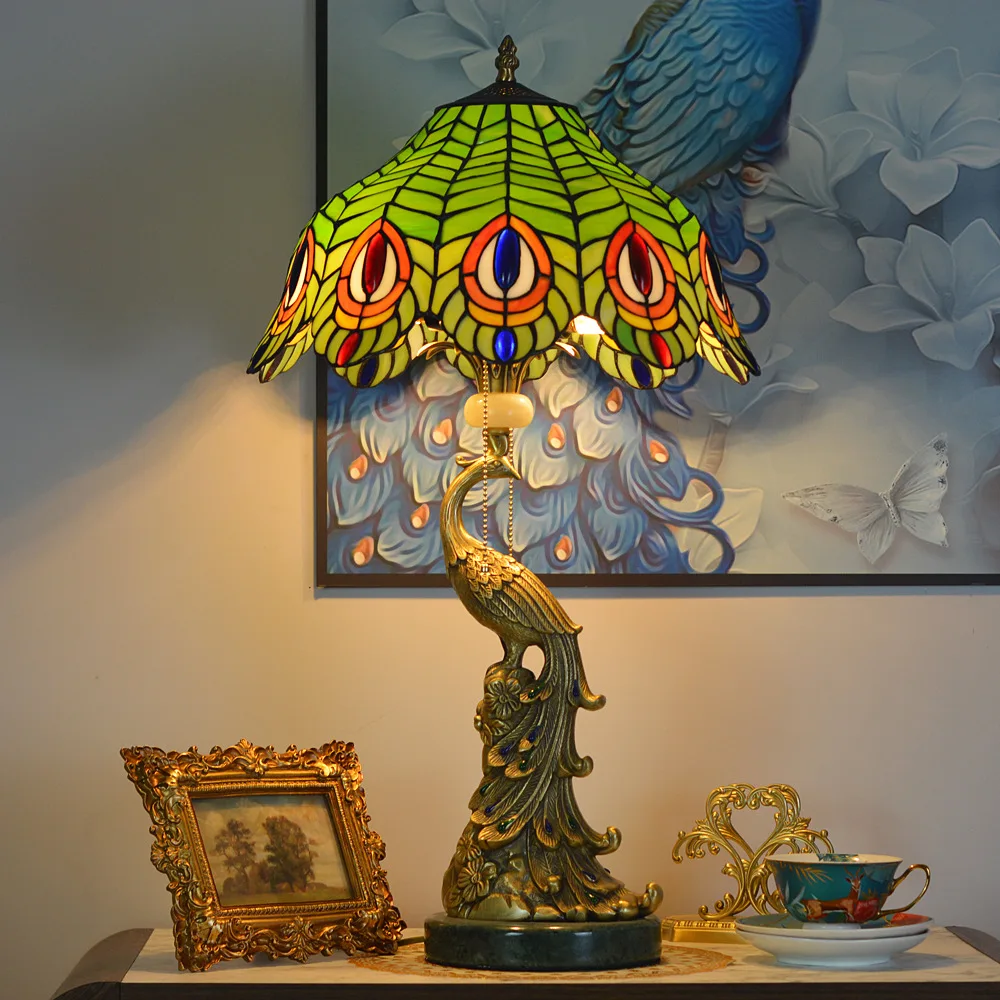 All-copper phoenix table lamp, bedroom bedside lamp, European retro high-end home living room decoration ornament atmosphere lam