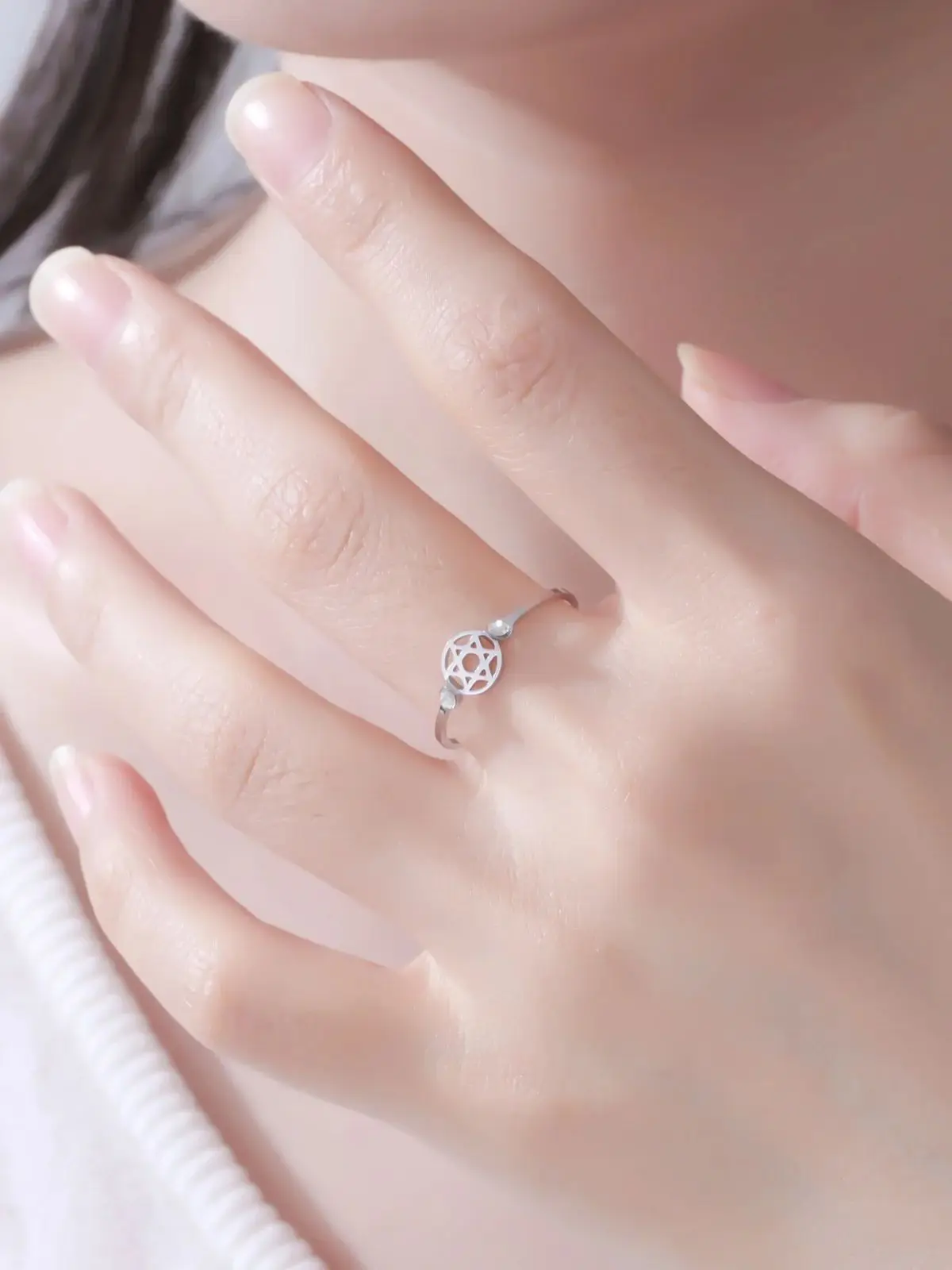 LIKGREAT Davidstern Zirkon Ring Hexagramm verstellbare offene Ringe für Frauen Edelstahl Schmuck Gothic Unisex Geschenk Ideal