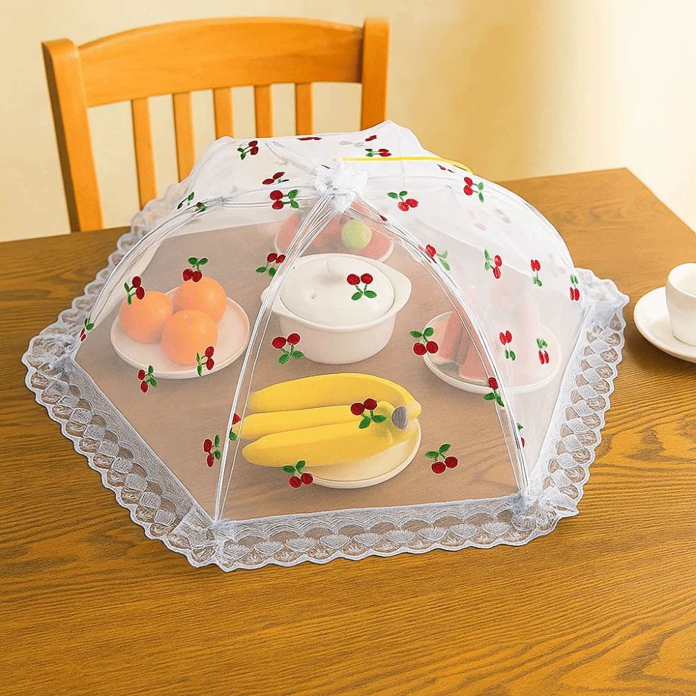 

Cooking Tools Foldable Anti Mosquito Food Cover Lace Design Stylish Umbrella Style Cover Reusable Meal Cover Outdoor