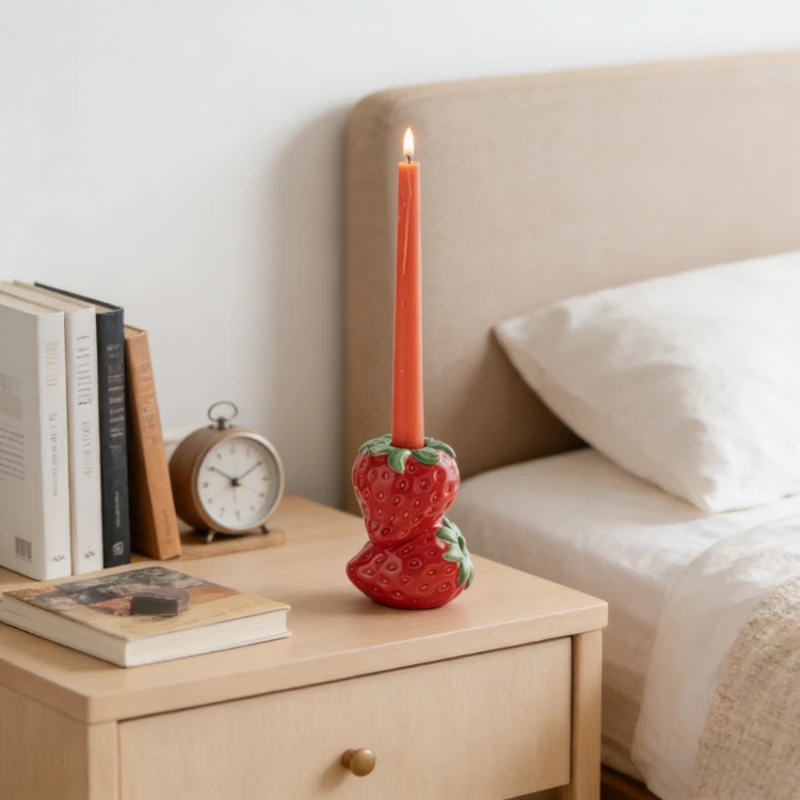 Ceramic Geometric Creative Fruit Shape Candle Holder Decorative Desktop Ornament for Home Living Room Bedroom Dining Table Decor
