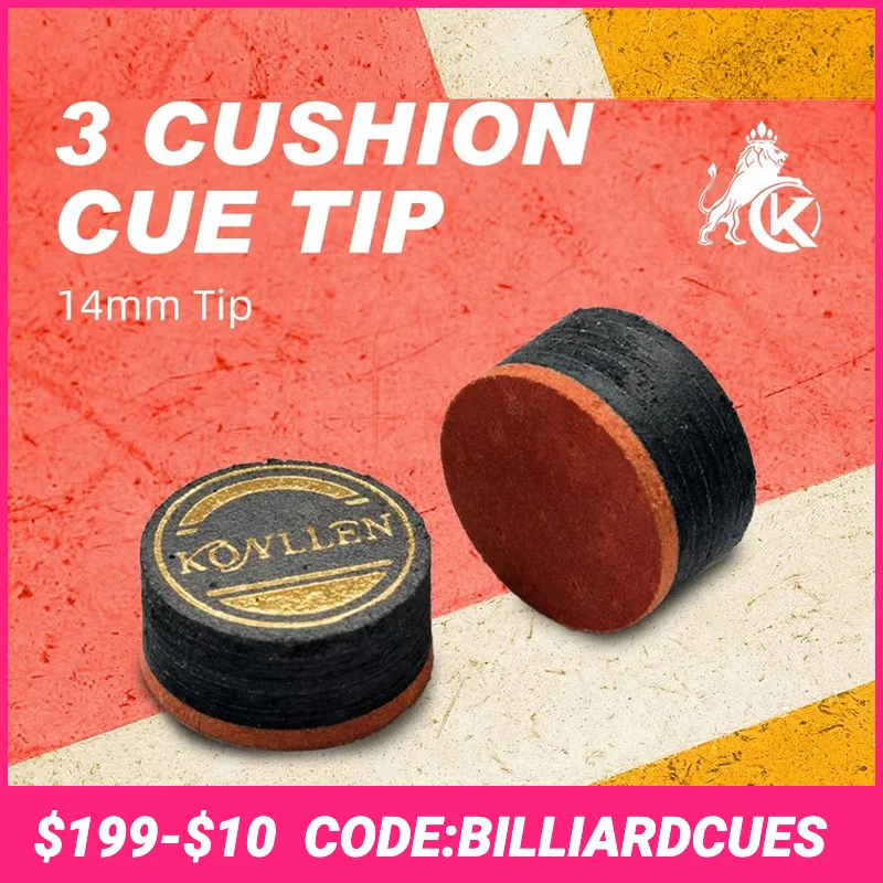 

Konllen Carom Cue Tip with 14mm Selected 6 layers Pigskin 3 Cushion cue tip for Professional Billiard Accessories