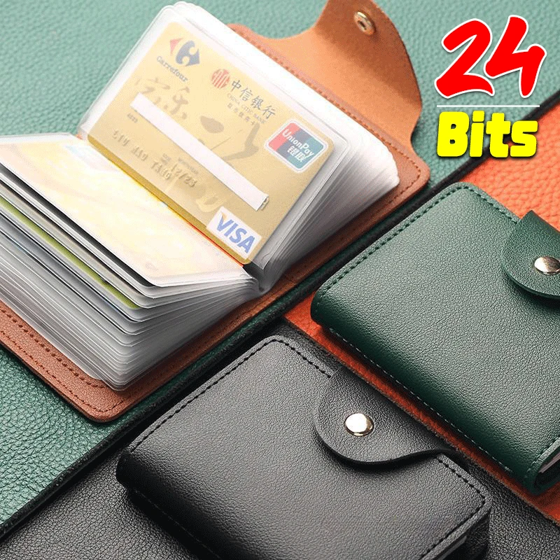 Business Card Holder Anti-theft ID Credit Card Holder Fashion Women's 24 Cards Slim PU Leather Pocket Case Coin Purse Wallet