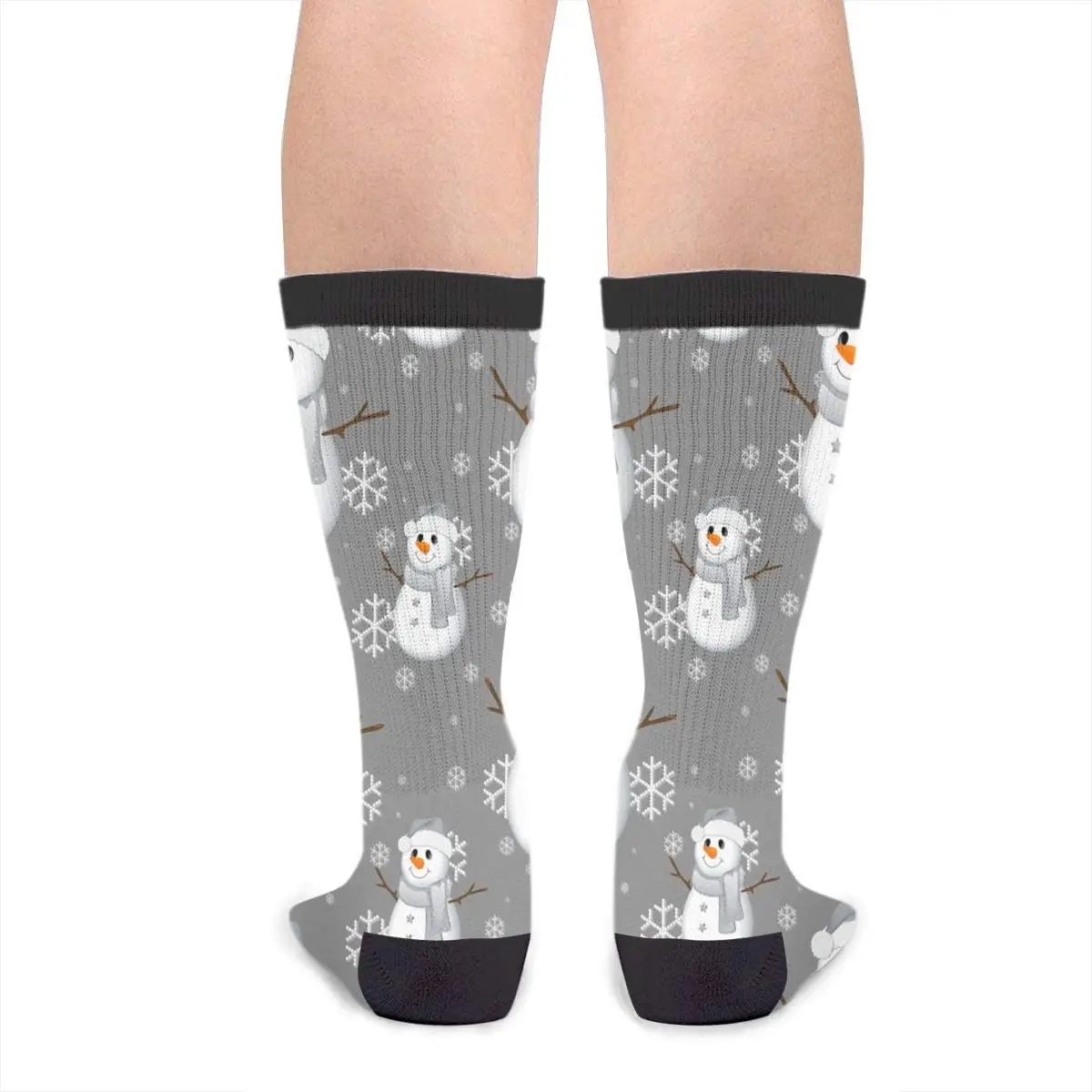 Grey Snowman Snowflakes Mens Modern Socks Winter Autumn Thin Middle Tube Socks Print One Size Holiday Style