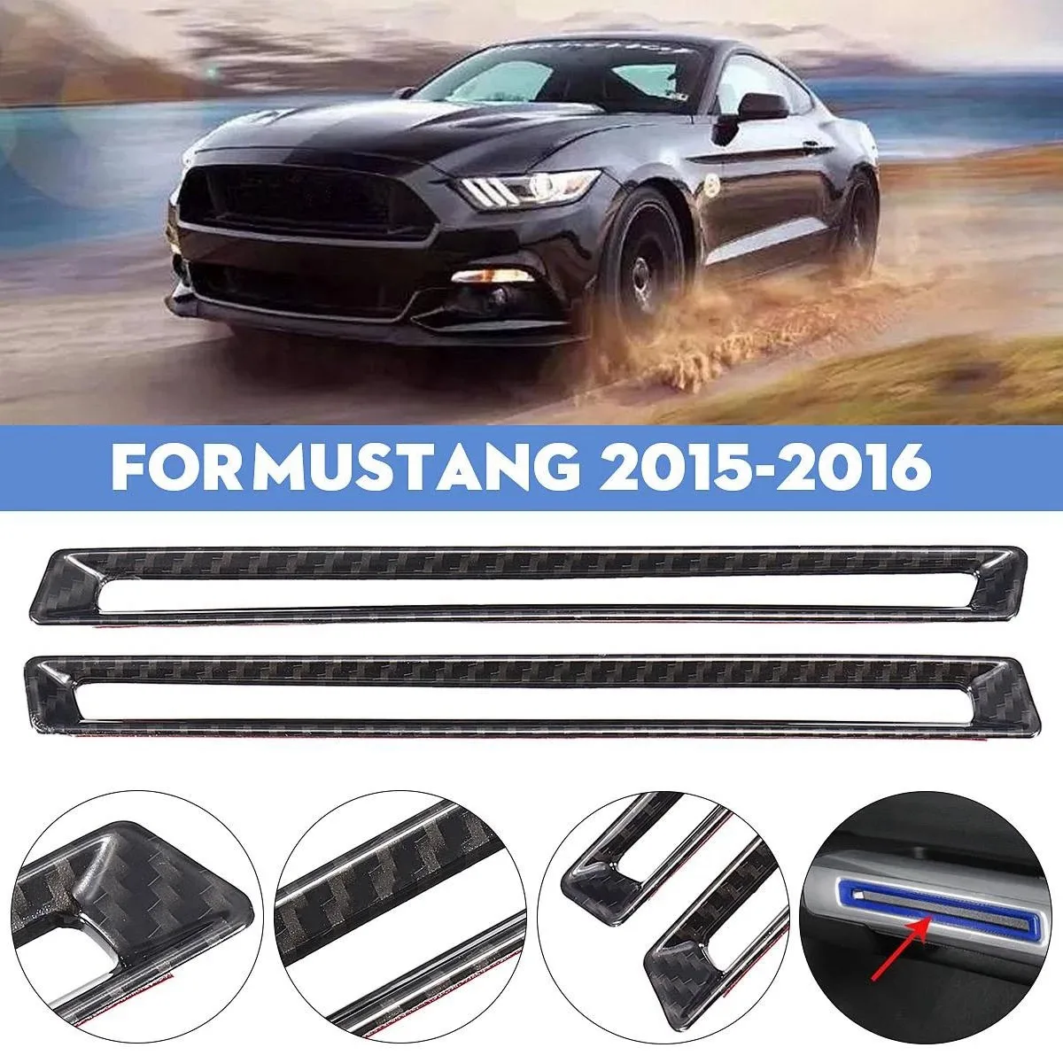 2PCS ABS Car Interior Door Storage Box Handle Decoration Ring Cover Trim for Ford for Mustang 2015 2016 Car Styling