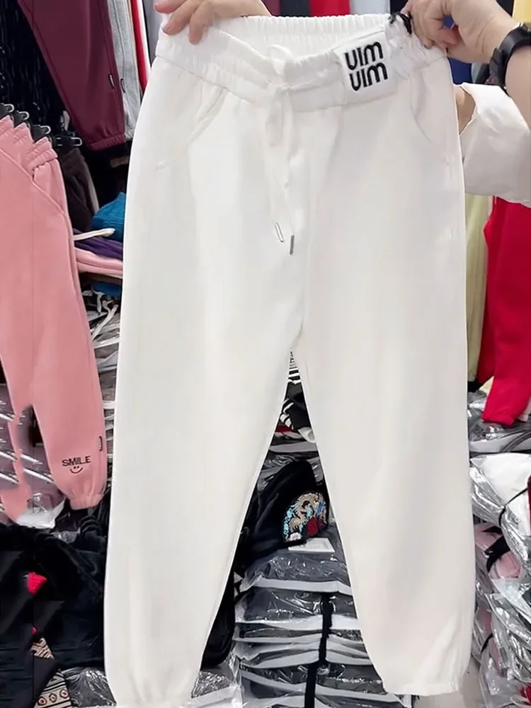 Pants Summer Women 2024 Korean Vintage Wide Leg Letter Elastic High Waist Sweat Pants Streetwear Sweatpants