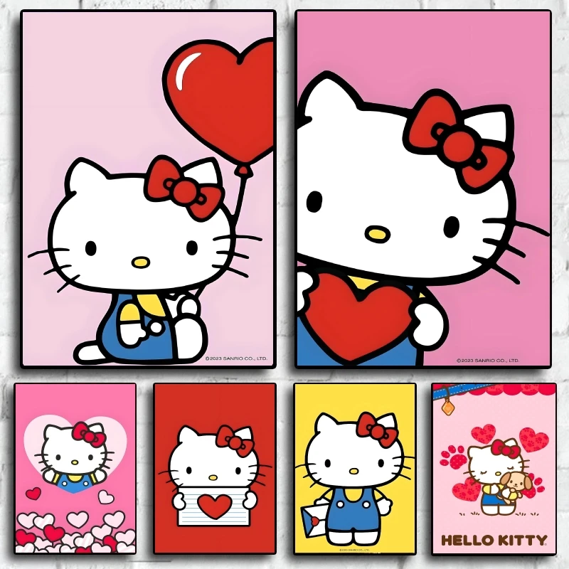 

Sanrio Hello Kittys Canvas Wall Art Decorative Modular Prints Comics Pictures Birthday Gifts Room Home Hanging Classic Retro