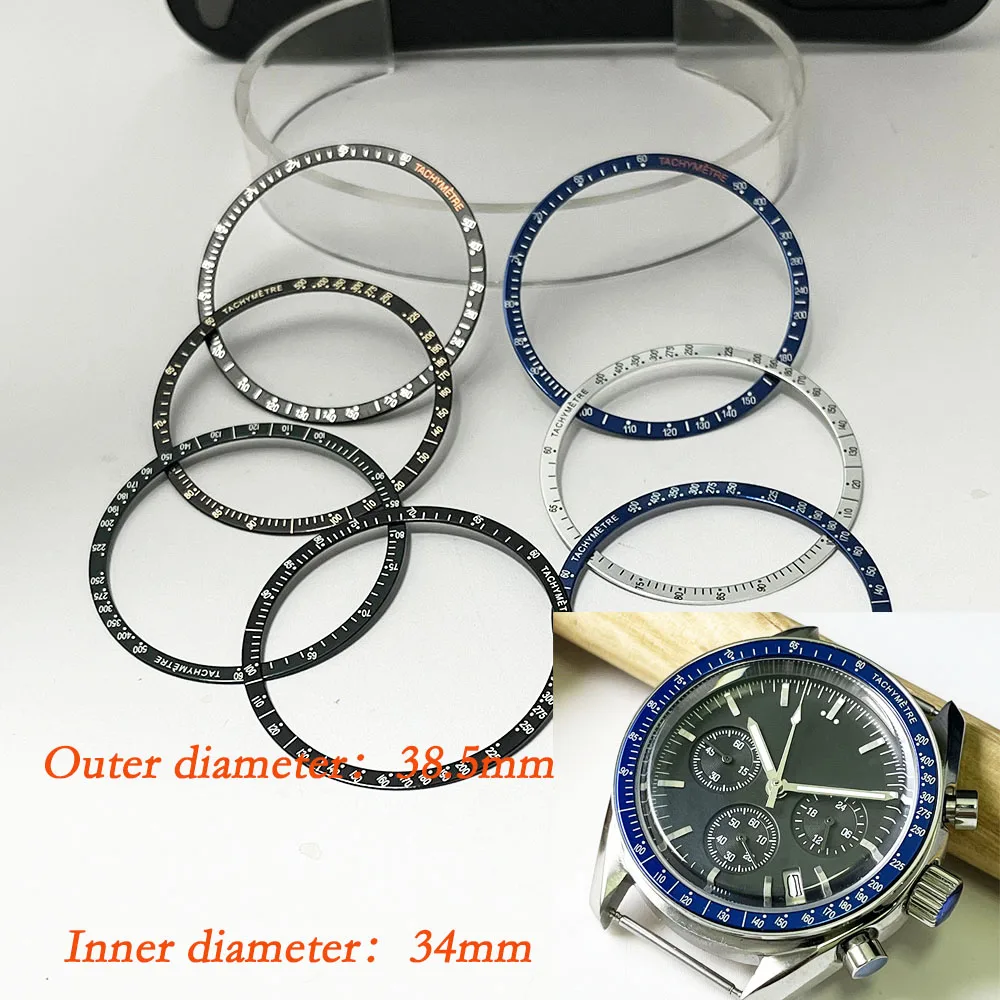 

The flat aluminum bezel with an outer diameter of 38.5mm in black and blue is suitable for the VK63 chronograph watch components