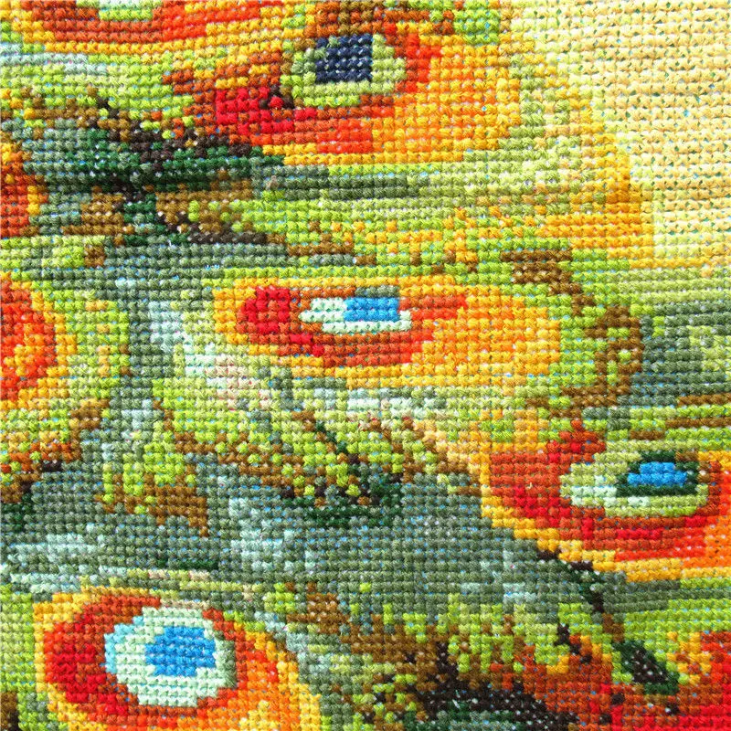 Handmade cross stitch finished products with blooming flowers, prosperity and wealth, peacock, peony, home decoration wall art