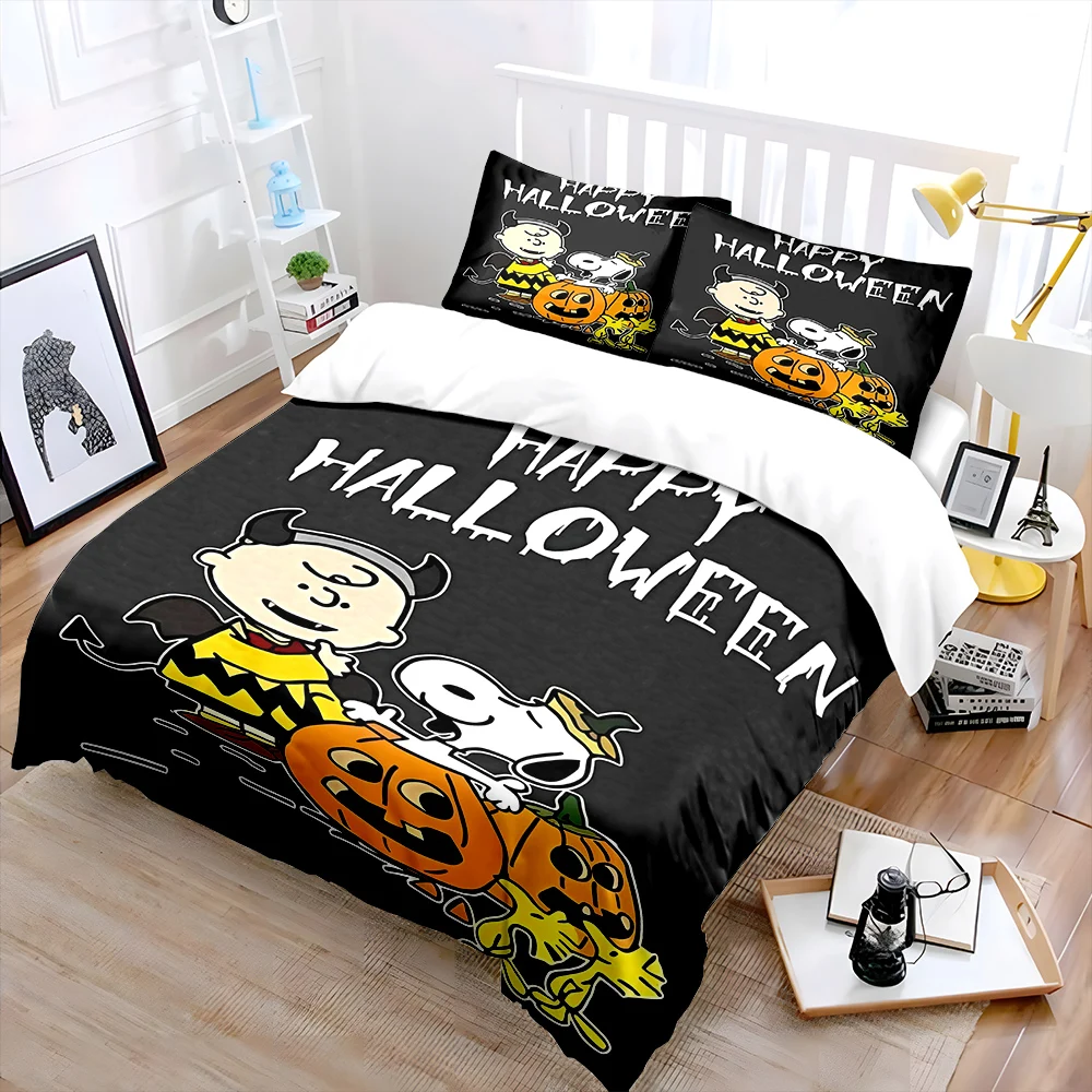 Snoopy Halloween Bedding Set Children 3 Piece Set King Size Bed Set US Twin Adult Bed Cover Bedroom Quilt Cover Pillowcase Gift