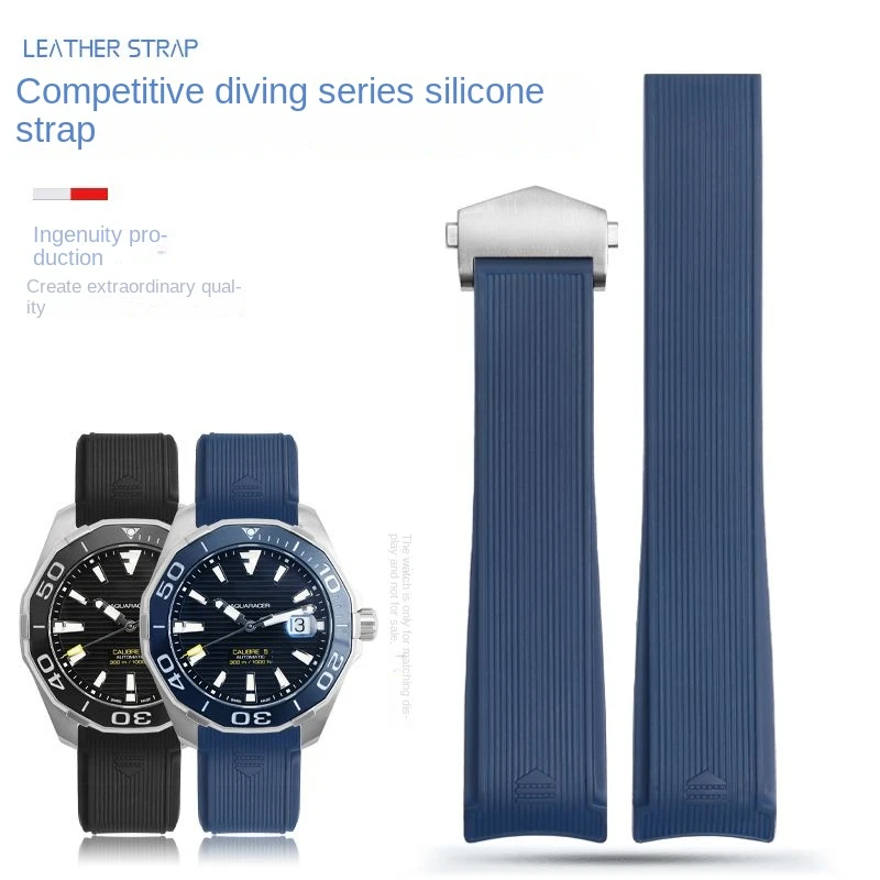 pulseira-de-relogio-de-silicone-macio-azul-e-preto-para-r-tag-heuer-racing-serie-way101a-pulseira-de-relogio-de-borracha-a-prova-d'agua-masculina-22mm