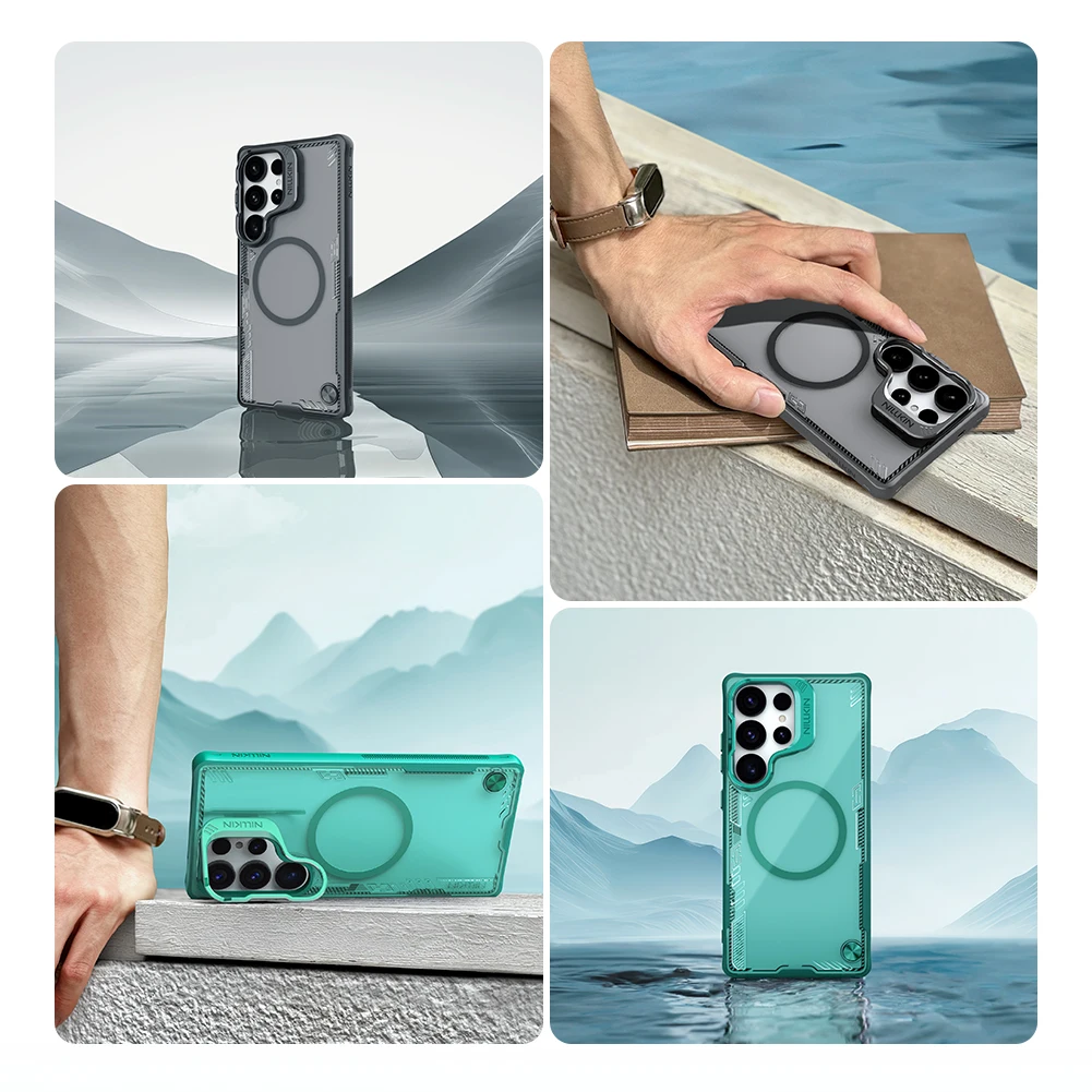 حافظة Nillkin لهاتف سامسونج جالاكسي S25 Ultra Magsafe Iceblade Prop شحن لاسلكي مغناطيسي غطاء أسود لهاتف جالاكسي S25 Ultra