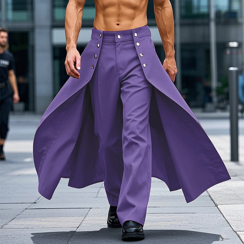 

2025 мужские брюки нестандартной формы, однотонные джоггеры на пуговицах, свободные брюки, мужская уличная одежда, модные повседневные мужские длинные брюки