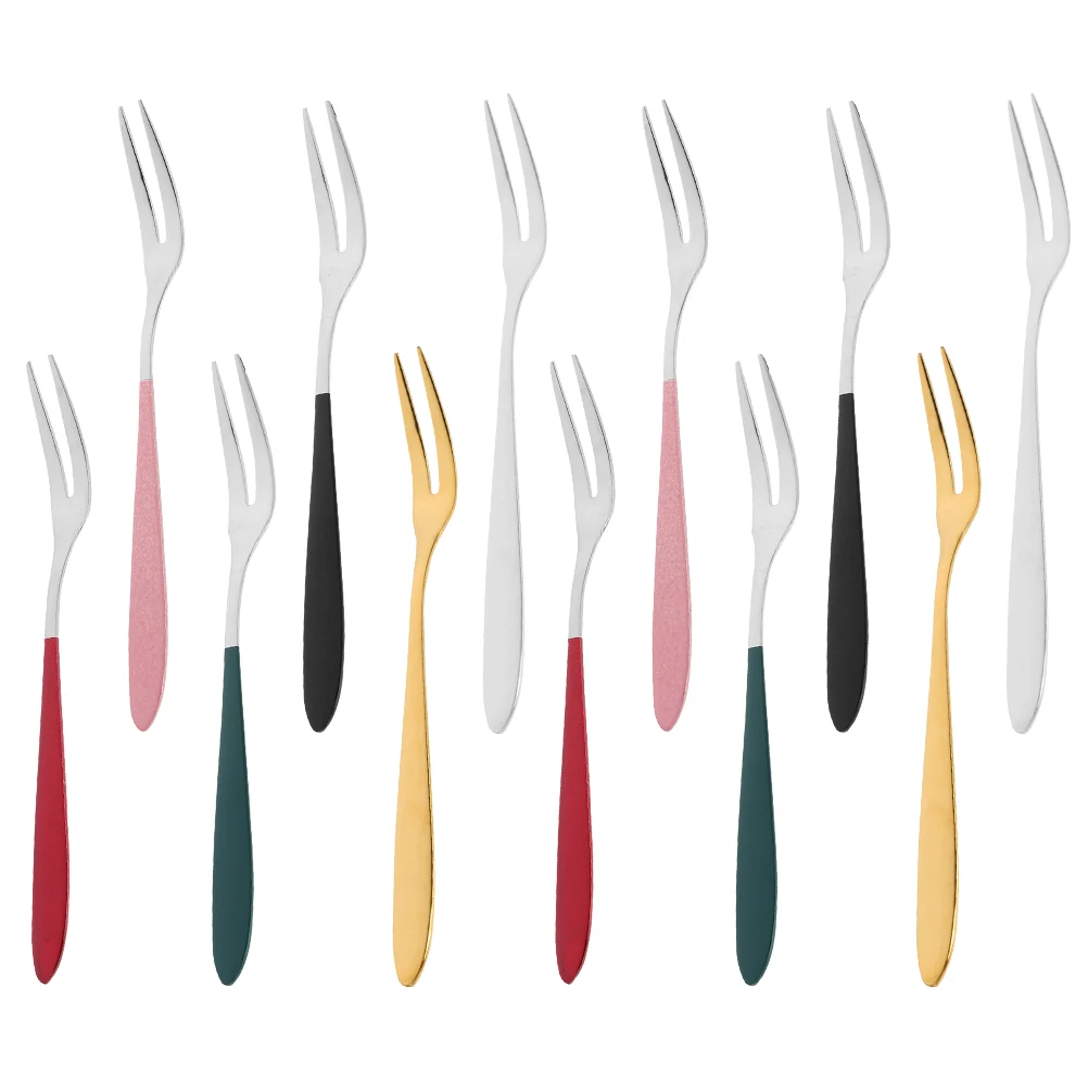 

12pcs Stainless Steel Fruit Forks 304 Grade Cake Dessert Snack Forks Lightweight Home Restaurant Party Silver Gold Red Pink