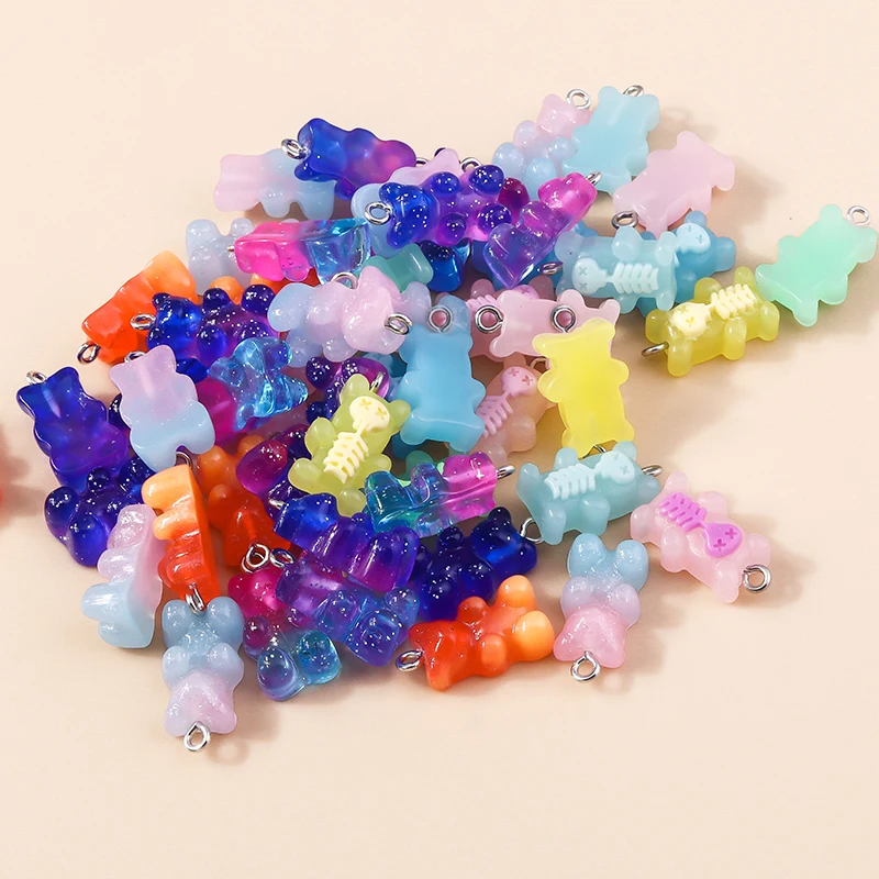 10Pcs Candy Color Bear Pendant Charms for Necklace Bracelet Earrings Jewelry Making Diy Findings Resin Bears Christmas Making