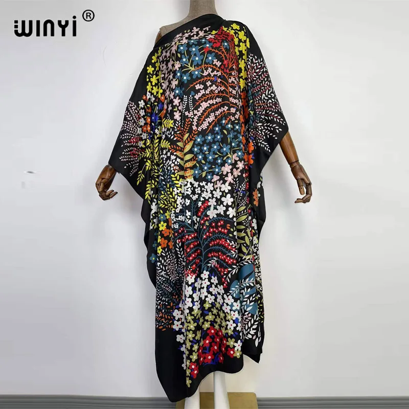 2022 MIddle East robe kaftan Women WINYI Boho Summer Casual twill Floral Evening Party Beach Long Maxi abaya rayon silk dress