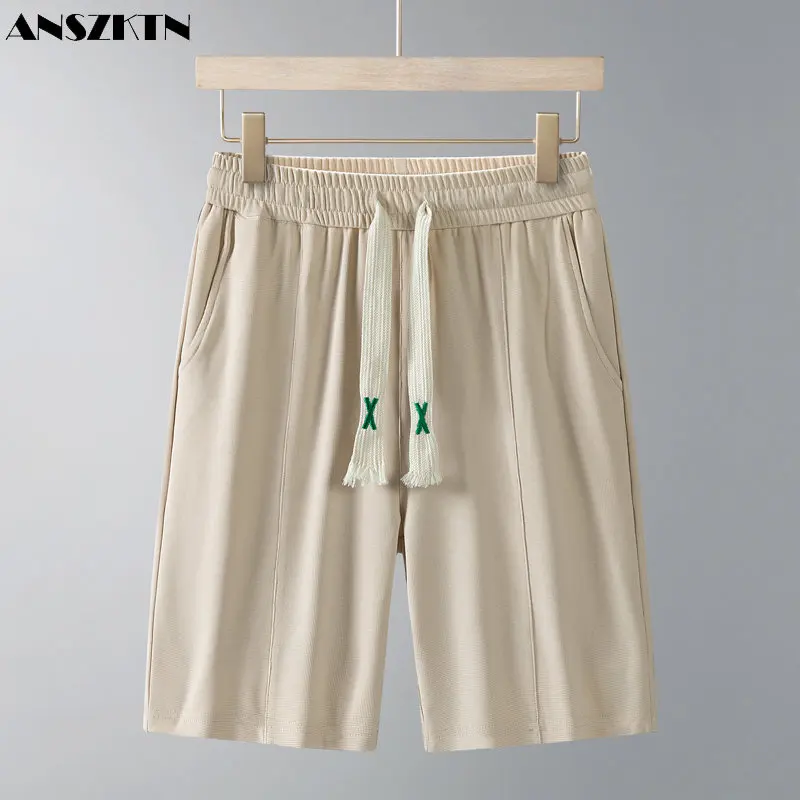 ANSZKTN-pantalones cortos de gofres gruesos para hombre, pantalones cortos sueltos casuales de cinco centavos, dos abiertos preferidos, alta calidad