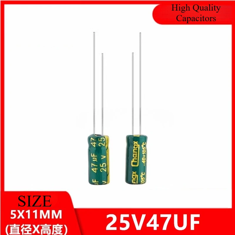 

10Pcs 25V47UF green gold high frequency low resistance new genuine direct plug electrolytic capacitor 47UF 25V 5 * 11MM