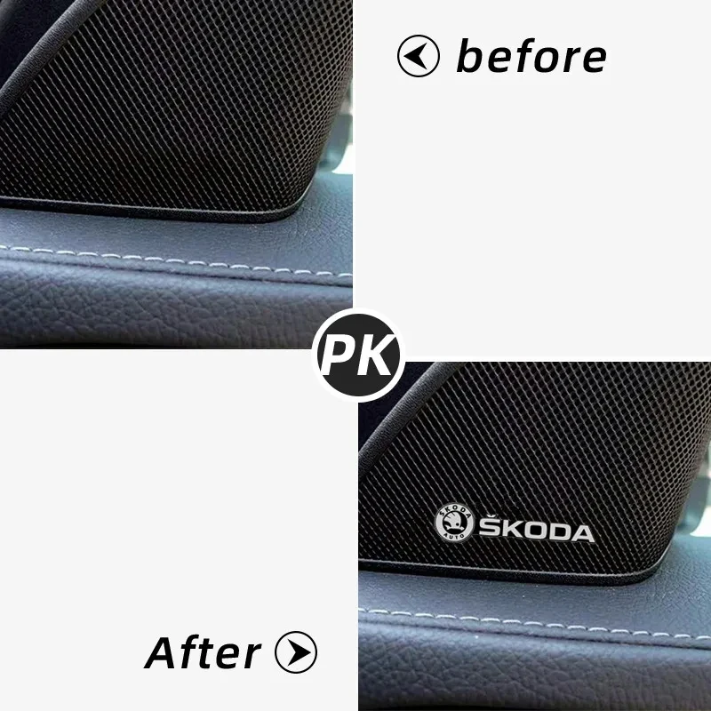 4pcs 3D aluminum speaker stereo speaker badge emblem Sticker for Skoda Octavia A5 A7 RS Fabia Superb Accessories Car-Styling