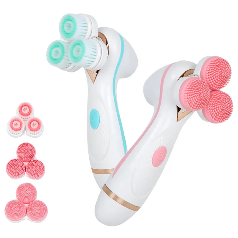 

New Home Use 3 in 1 Electric Facial Cleaning Brush Device Sonic Wireless Face Cleansing Brush Silicone Face Cleaner