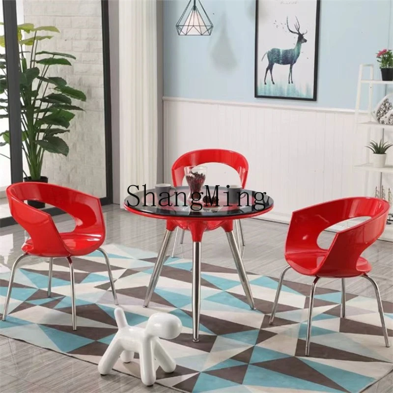 

ZYY simple modern stainless steel dining table and chair combination store round table reception