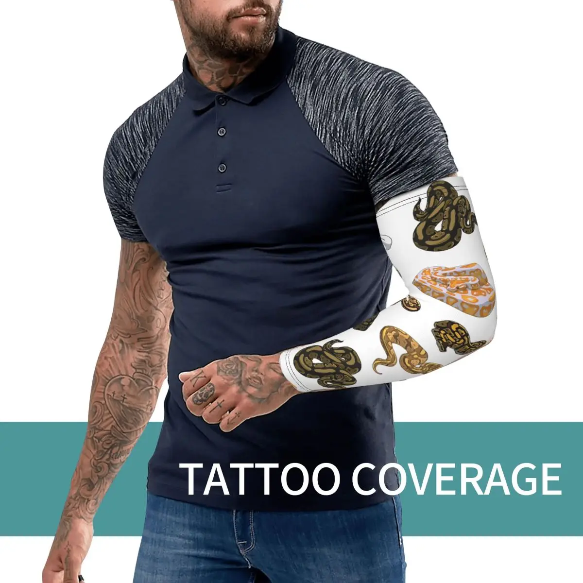 Ball Python Morph Snake Pattern Outdoor Arm Sleeves Sun UV Protection Cover Summer Cycling Tattoo Sleeves