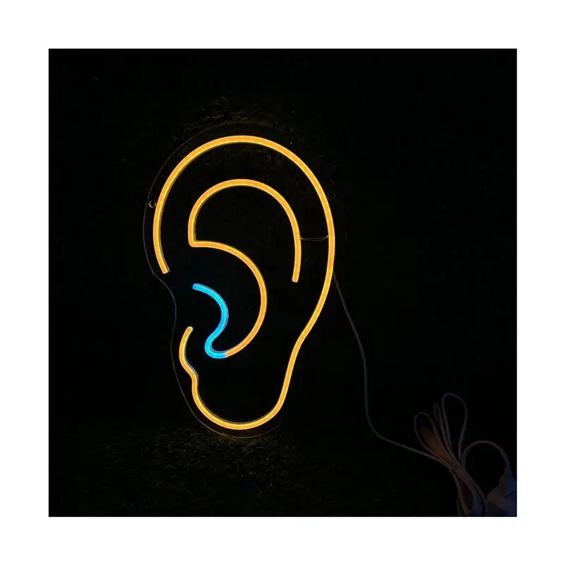 Ear Neon Sign USB Powered Dimmable Acrylic For Audiologist, Clinic Art Wall Decor 40x25.7cm