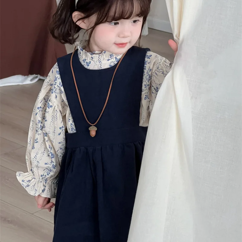 Neue süße Mädchen-Blumen-Hemden mit Puffärmeln, 2025, Frühling und Herbst, koreanische Kinder, Spitzenkragen, Baumwollblusen, Baby-Mädchen-Casual-Tops – Detail 7