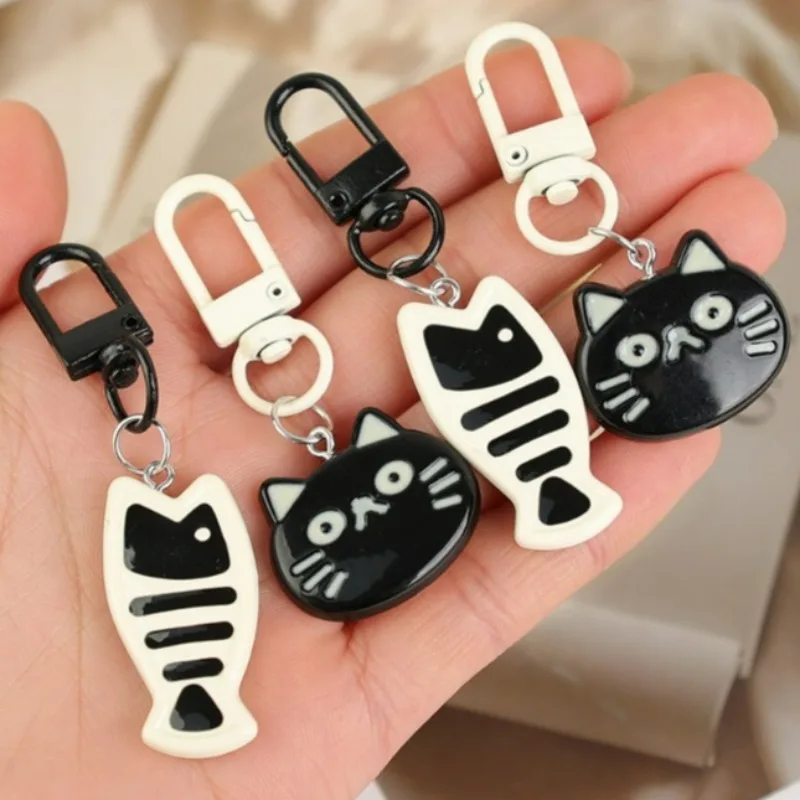 Light Small Fish Keychain Interesting Cartoon Resin Kitty Key Chain Buckle Small Cat Keyring Bag Cell Phone Hanging Ornaments