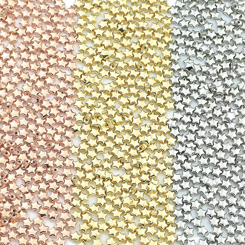 Perles CCB en Forme d'Étoile, 6mm, 100 à 400 Pièces, Or, Argent Plaqué, pour Bijoux de Direction, Collier, Bracelets, Accessoires